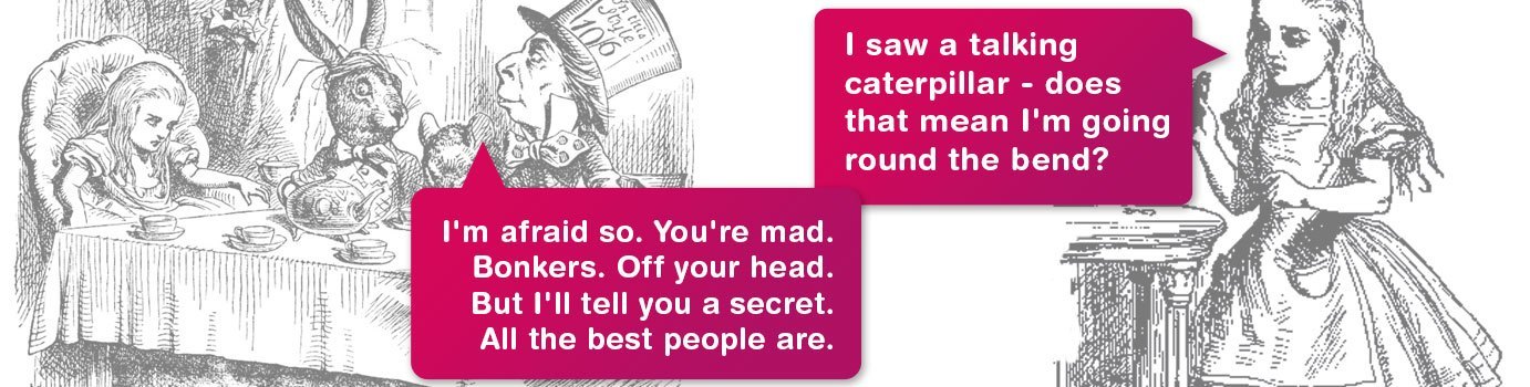 alice in wonderland sketch with bubble text